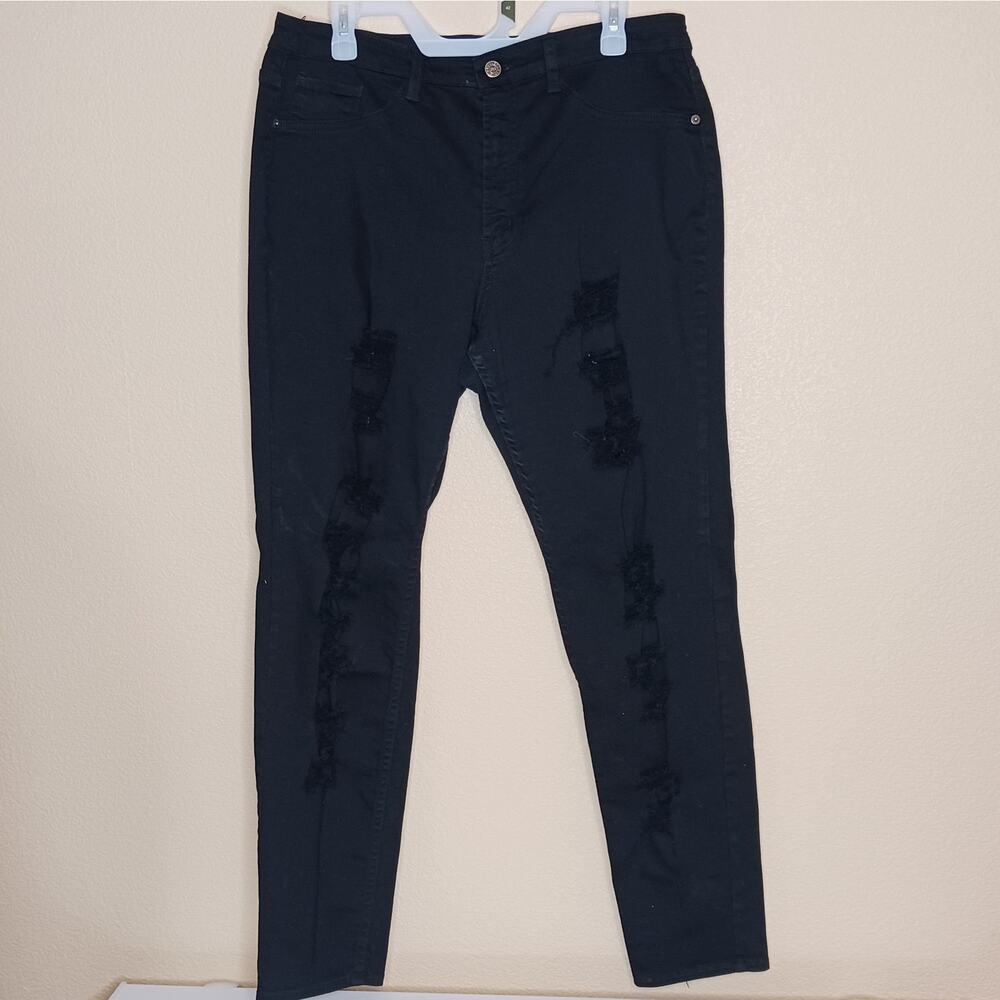 Parkers Jeans Womens Size 21 Black Straight High Waist Skinny Ripped Denim